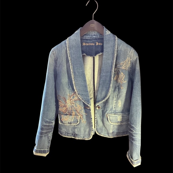 Embellished Distressed Seductions Jeans Cotton Jean Jacket Size 7 - Picture 2 of 10